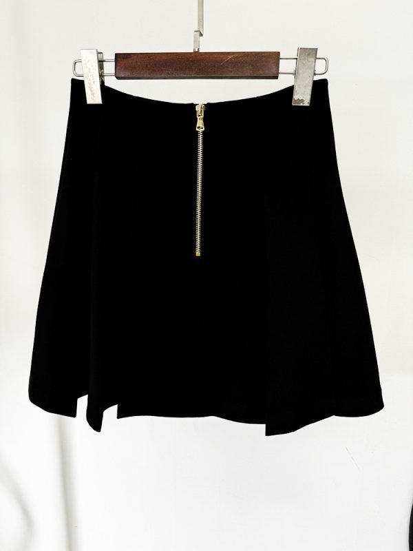 Pleated Mini Skirt with Metal Buckle - Image 3