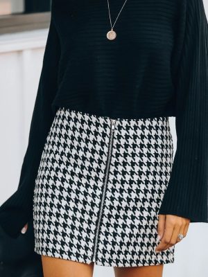 Autumn Winter Houndstooth A-Line Skirt