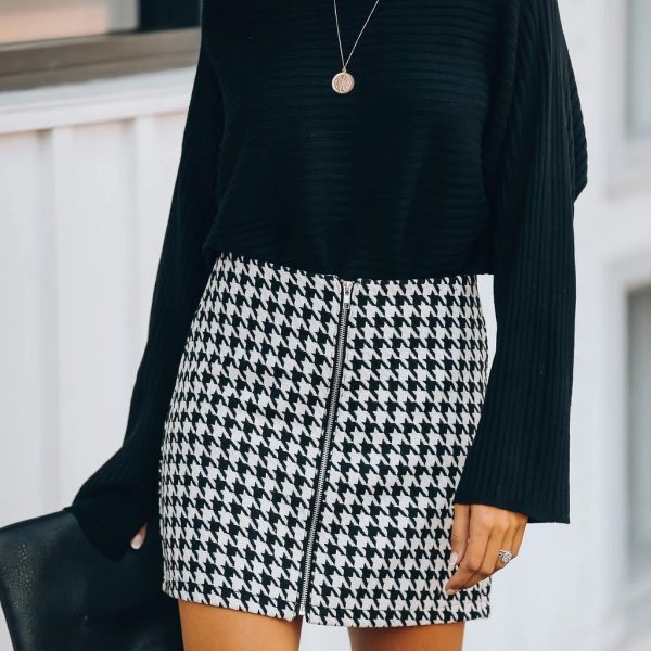 Autumn Winter Houndstooth A-Line Skirt