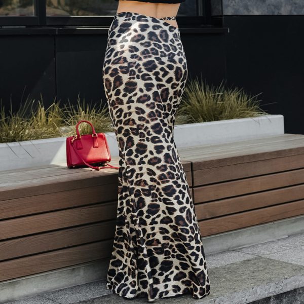 Classic Satin Leopard Fishtail Skirt - Image 2