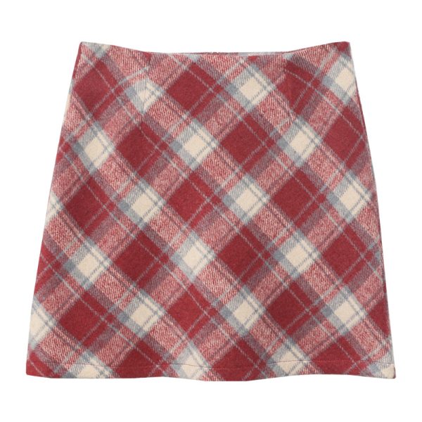 Plaid Woolen High-Waist A-Line Skirt