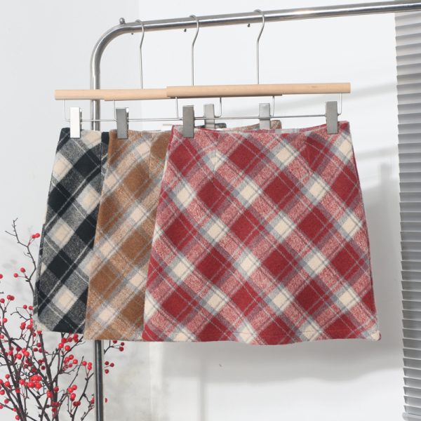 Plaid Woolen High-Waist A-Line Skirt - Image 2