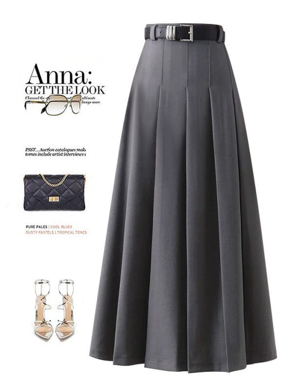 Korean High-Waist Pleated A-Line Skirt - Image 3