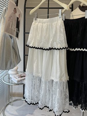 White Lace Tiered A-Line Skirt