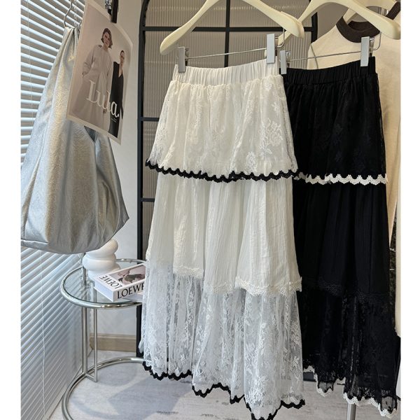 White Lace Tiered A-Line Skirt