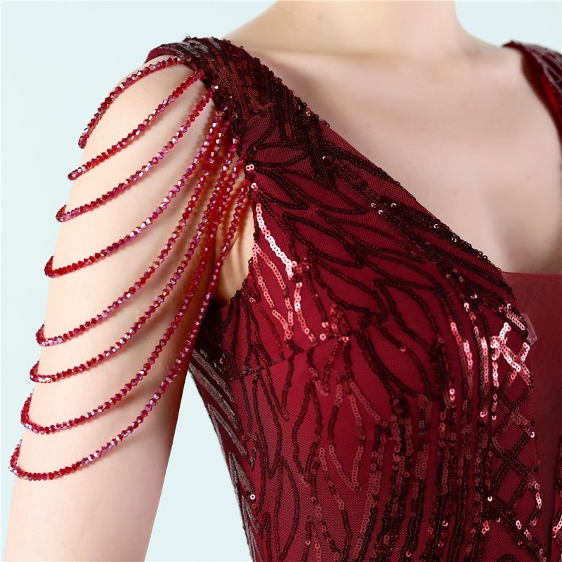 Elegant Floral Sequin Fishtail Gown - Image 3