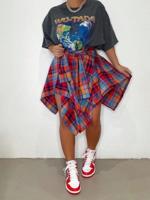 Asymmetric Plaid Faux Shirt Skirt