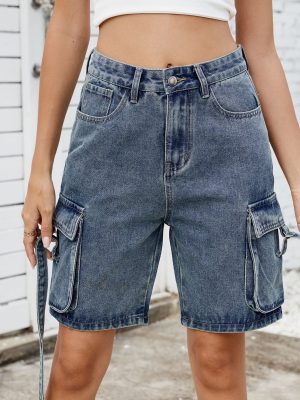 Women’s Washed Denim Cargo Shorts