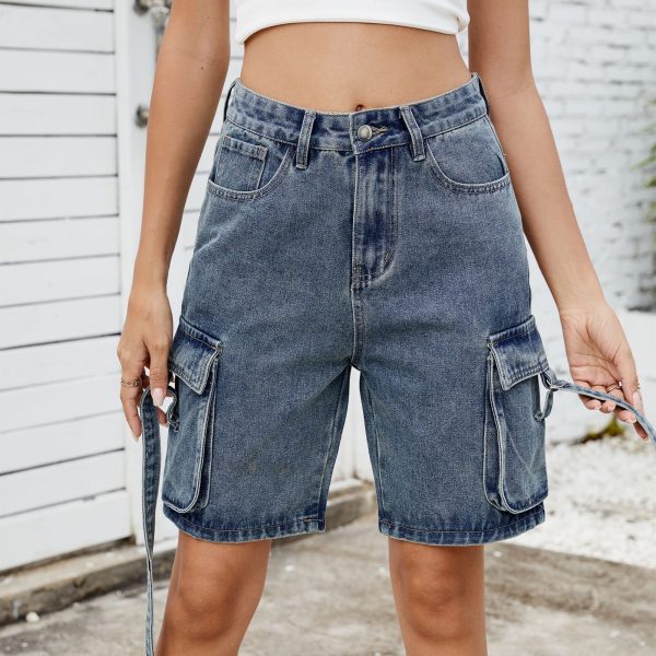 Women's Washed Denim Cargo Shorts