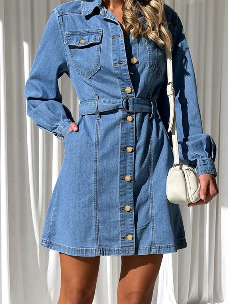 Casual Lace-Up Denim Dress