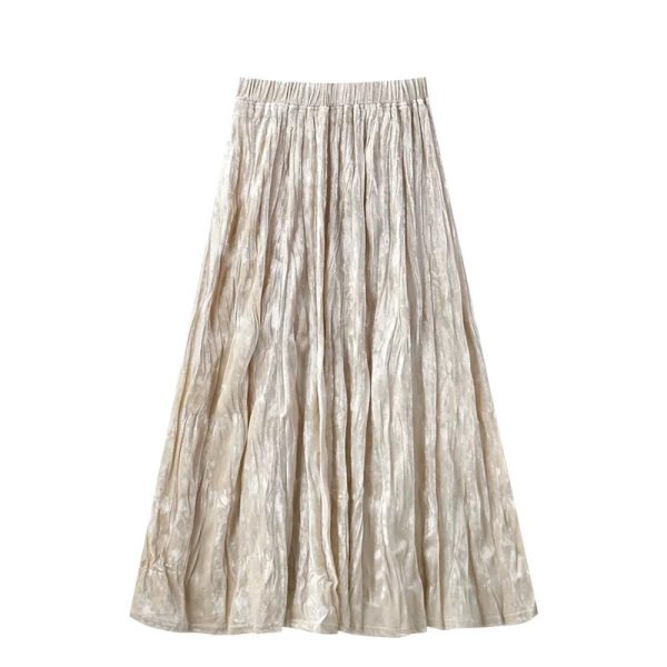 Velvet Pleated A-Line Skirt