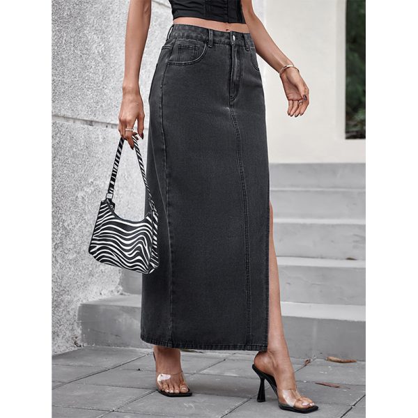 High Waist Slit Denim Skirt - Image 2