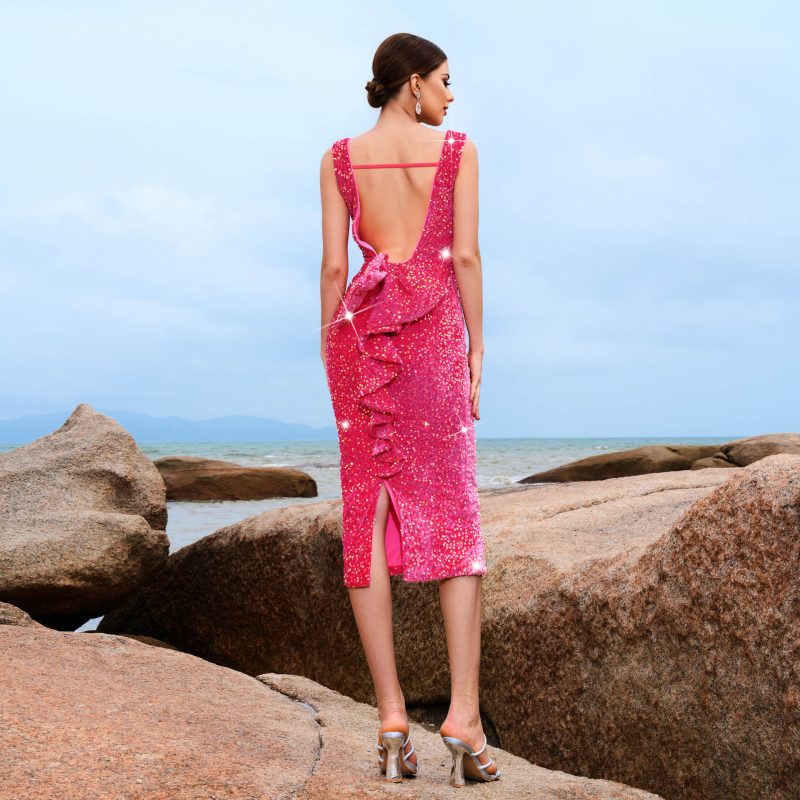 Sequin V-Neck Cocktail Dress - Image 3