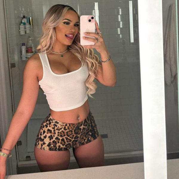 Women's Low Waist Sequin Leopard Shorts - Image 2