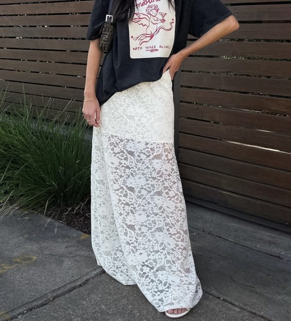 Jacquard Lace Cutout Long Skirt - Image 3