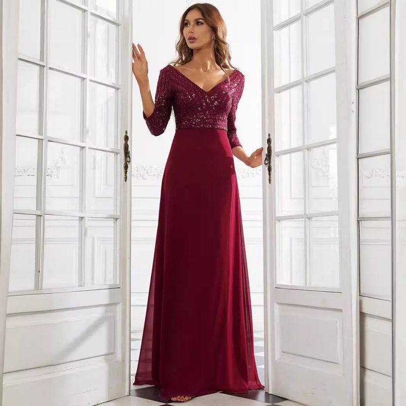 Middle Eastern V-Neck Chiffon Gown