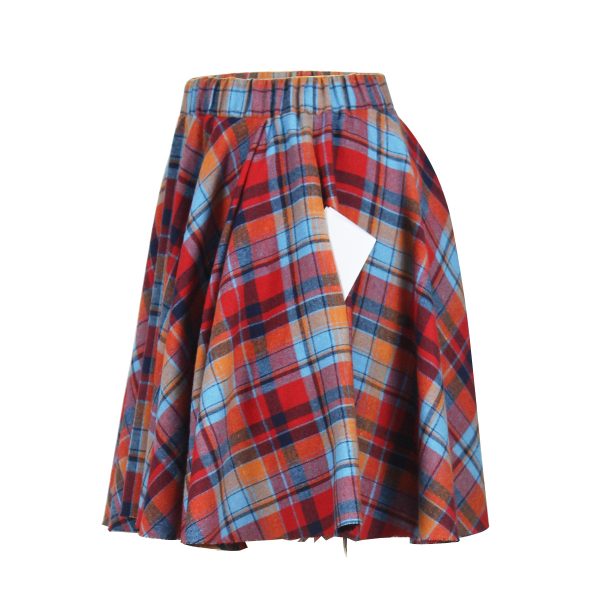 Plaid Slit Elastic Mini Skirt - Image 2