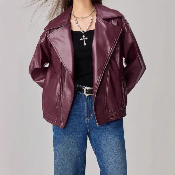 Women's Loose Fit Leather Jacket