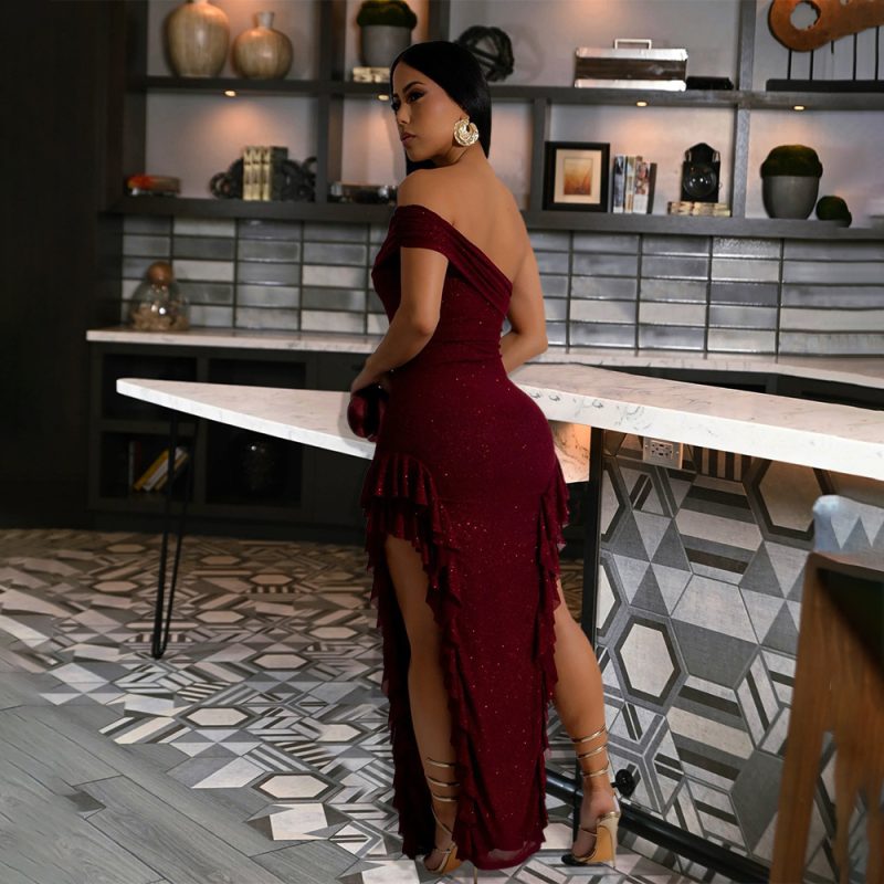 Off-Shoulder Slit Maxi Dress - Image 2