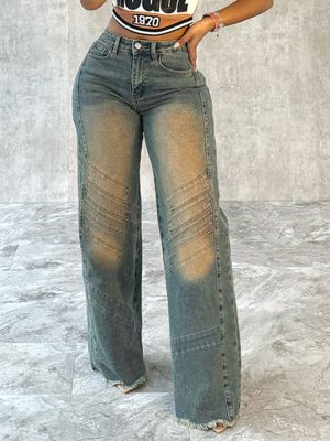 Vintage Striped Split-Leg Jeans