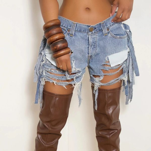 Women's High Waist Ripped Tassel Shorts - Image 2