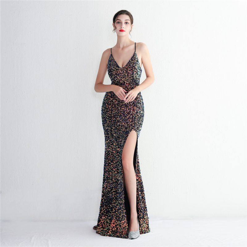 Elegant Velvet Sequin Gown - Image 3