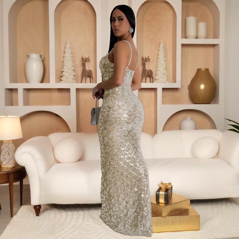 Sexy V-Neck Sequin Slip Dress - Image 2