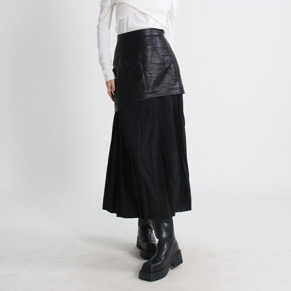 Street Style Pleated Leather Skirt - Image 2