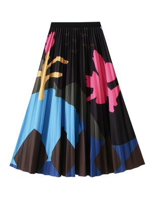 Women’s Colorful Floral Pleated Skirt