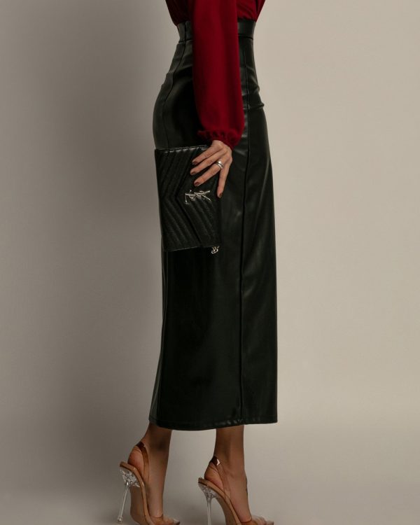 High-Waist Sheath Leather Skirt - Image 4