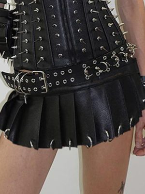 Punk Velcro Leather Mini Skirt