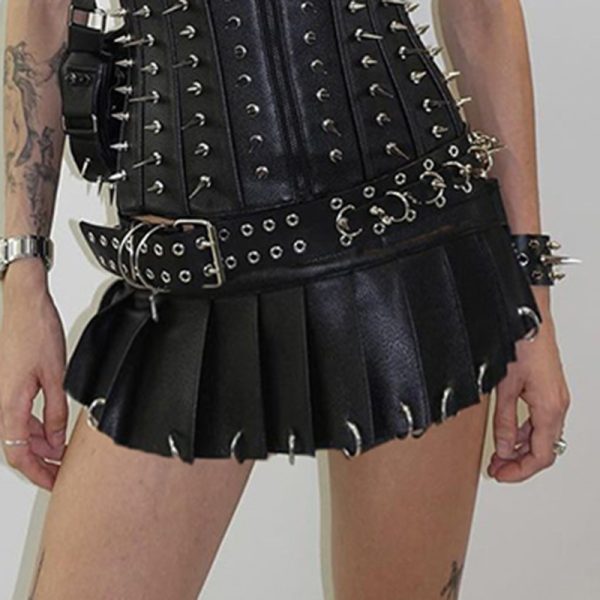 Punk Velcro Leather Mini Skirt