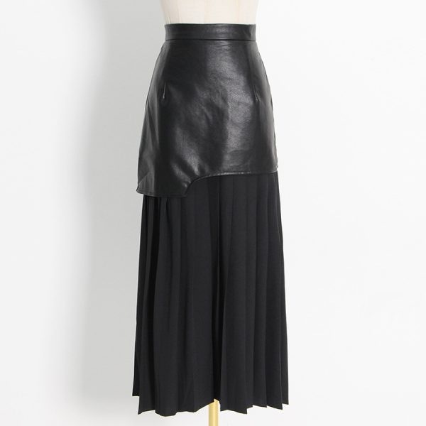 Street Style Pleated Leather Skirt - Image 3