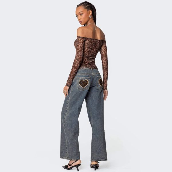 Low-Waist Leopard Pocket Jeans - Image 3