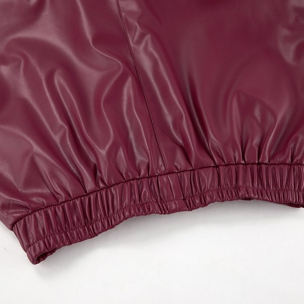 Wine Red Fleece-Lined Leather Skirt - Image 4