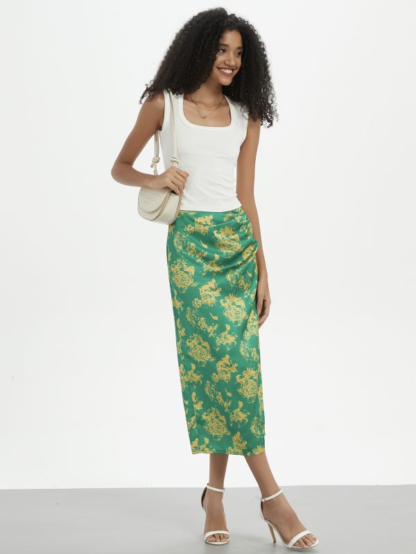 Printed High-Waist Pleated Split Skirt - Image 3