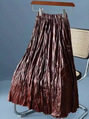 Leather Pleated A-Line Skirt