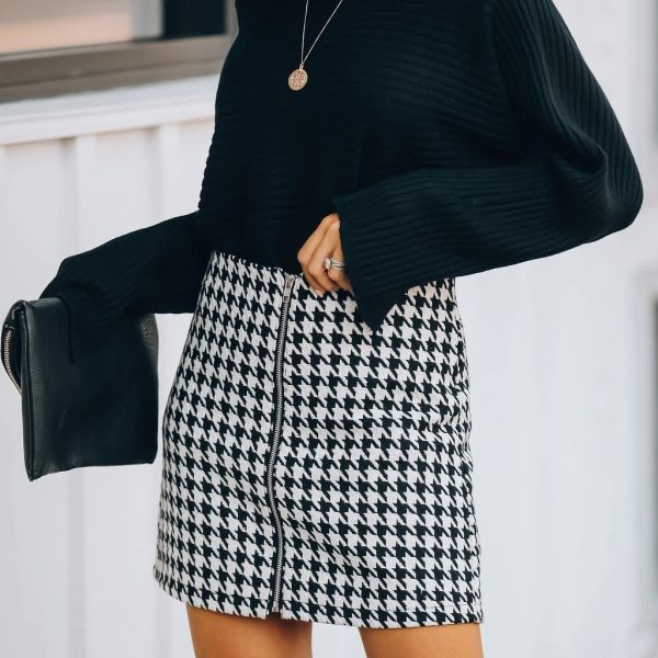 Autumn Winter Houndstooth A-Line Skirt - Image 4