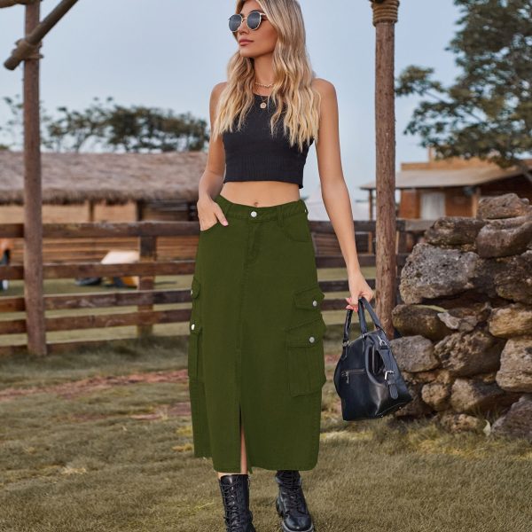 Sexy Elastic Waist Denim Cargo Skirt - Image 4