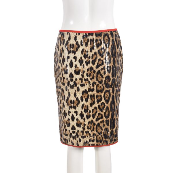 Leopard Print Sequin Stretch Skirt - Image 2