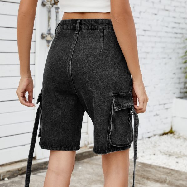 Women's Washed Denim Cargo Shorts - Image 4