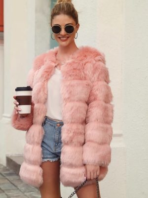 Women’s Long Faux Fur Trench Coat