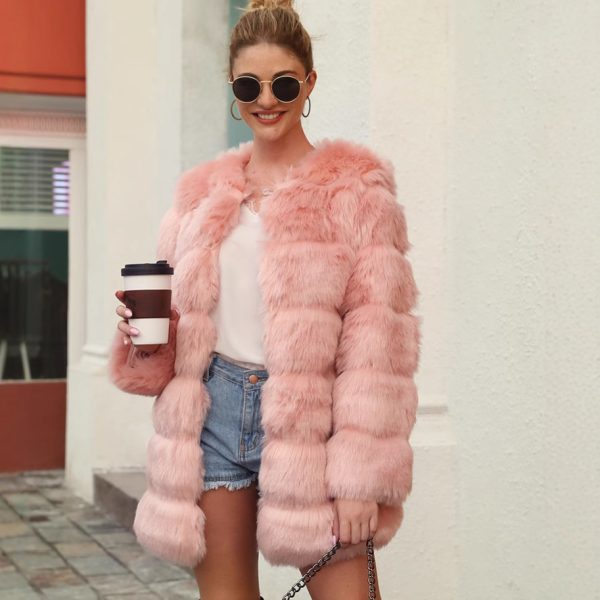 Women's Long Faux Fur Trench Coat