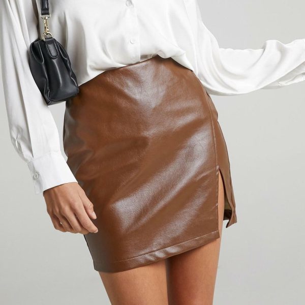 High-Waist Faux Leather Zipper Skirt - Image 2