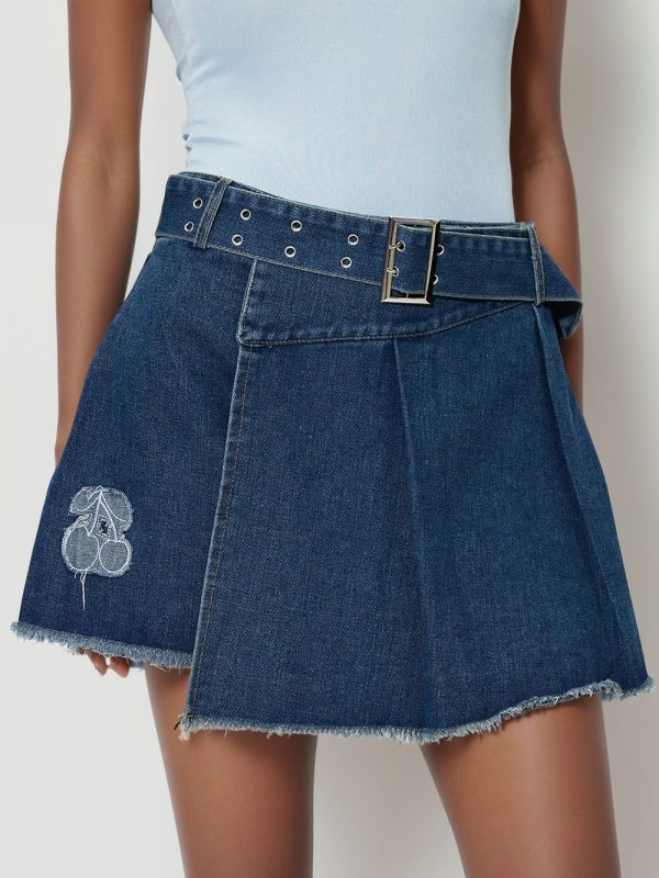 Women's Embroidered Asymmetric Denim Skirt - Image 4