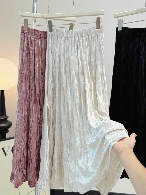 Velvet Pleated A-Line Skirt - Image 3