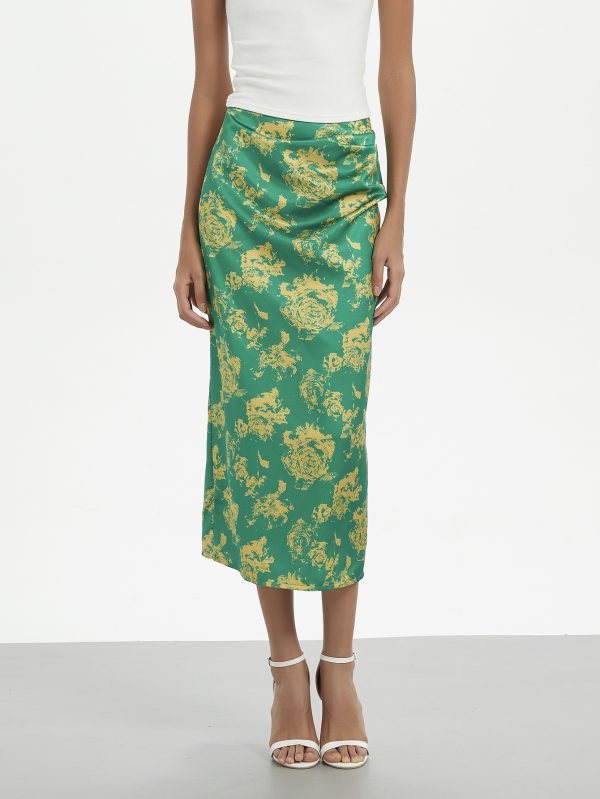 Printed High-Waist Pleated Split Skirt - Image 4