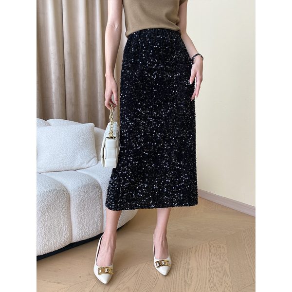 Women's Glitter Split Straight Skirt