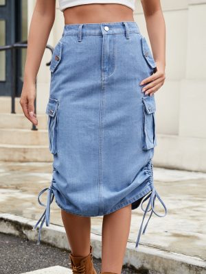 Summer Denim Lace-Up Midi Skirt