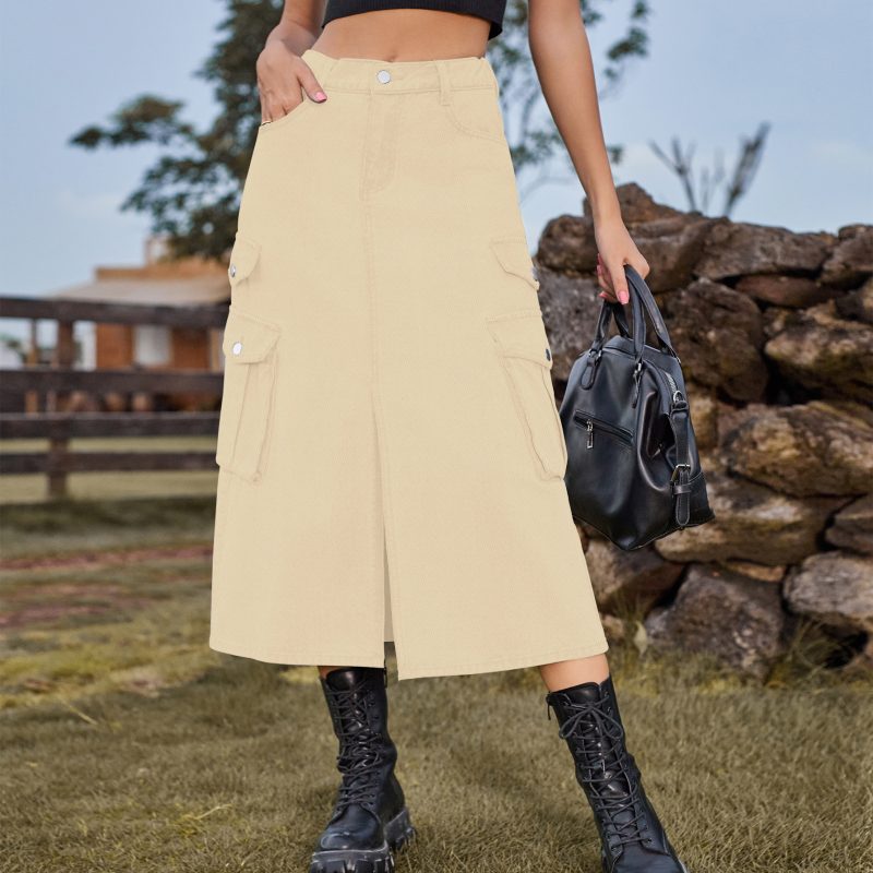 Sexy Elastic Waist Denim Cargo Skirt - Image 3